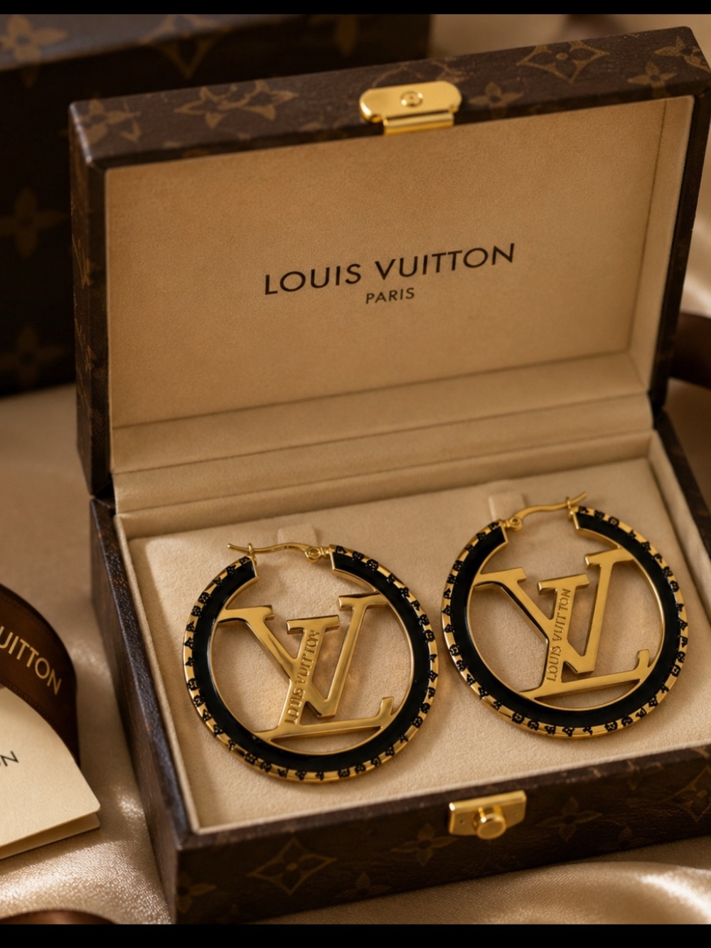 Gold & Black LV Hoop Earrings